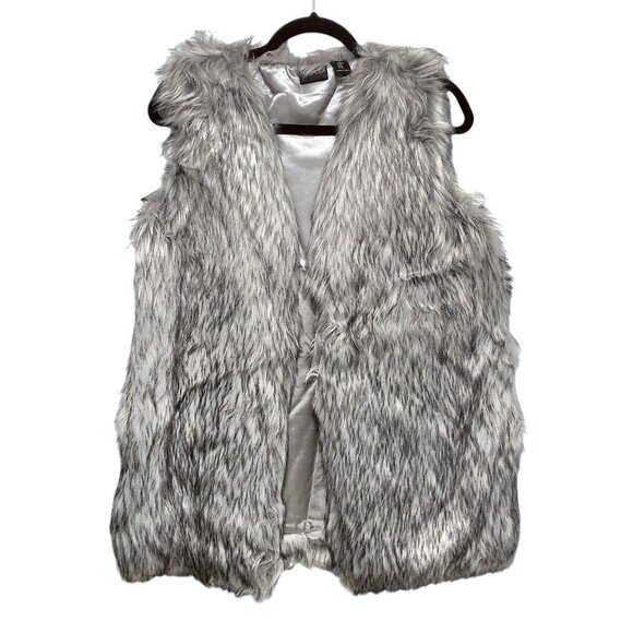 Rachel Zoe Gray Sleeveless Satin Lining Faux Fur Vest Medium - Picture 1 of 6